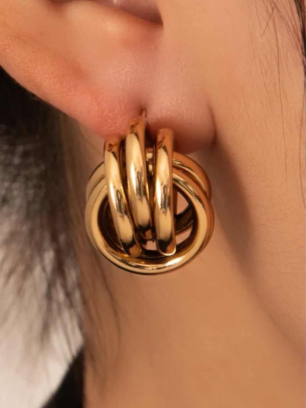 Polished Gold Knot Hoop Statement Earrings